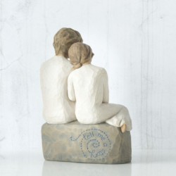 Faceless man and woman figurines sitting on rock wearing all white