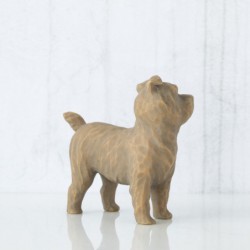 Golden and brown dog standing up figurine front view