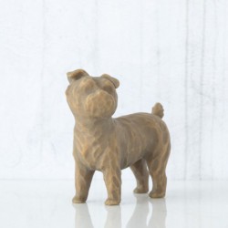 Golden and brown dog standing up figurine front view