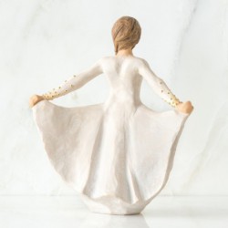 Brunette angel figurine in white dress with gold embellished diamonds