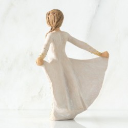 Brunette angel figurine in white dress with gold embellished diamonds