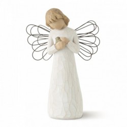 Angel figurine holding rock