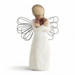 Angel figurine holding rocks