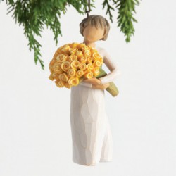  holding large bouquet of yellow roses. Hook and loop affixed to figure`s head